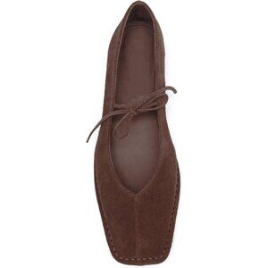 Women Chocolate Suede Faux Leather Square Toe Ballerina Ballet Slip On Flats